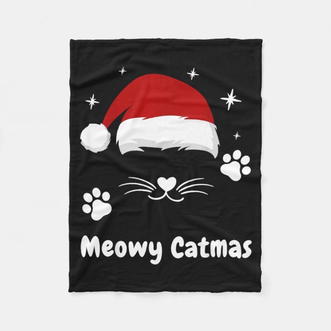 Meowy Catmas Cute Kitten Cats Santa Hat Christmas  Fleece Blanket (Front)