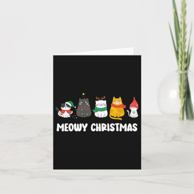 Meowy Catmas Cute Kitten Santa Hat Christmas Holid Card (Front)