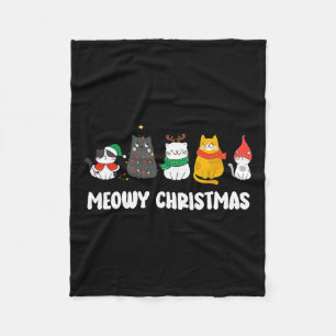 Meowy Catmas Cute Kitten Santa Hat Christmas Holid Fleece Blanket