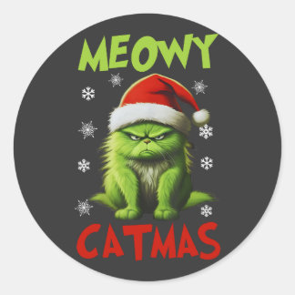 Meowy Catmas Funny Cat Christmas Gifts Cat Lovers Classic Round Sticker