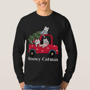 Meowy Catmas Funny Christmas Cat Red Truck T-Shirt