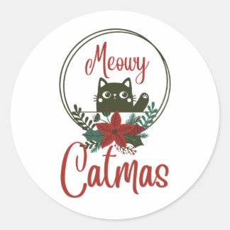 Meowy Catmas, Funny Christmas Classic Round Sticker