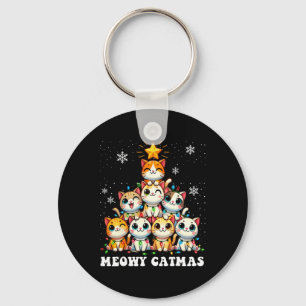 Meowy Catmas Funny Christmas Tree Lights Cute Cat Key Ring