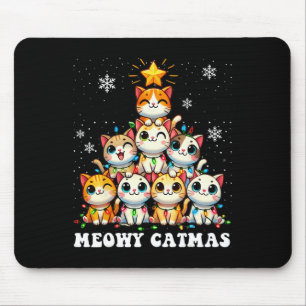 Meowy Catmas Funny Christmas Tree Lights Cute Cat Mouse Pad