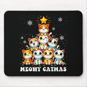 Meowy Catmas Funny Christmas Tree Lights Cute Cat Mouse Pad