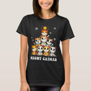 Meowy Catmas Funny Christmas Tree Lights Cute Cat T-Shirt