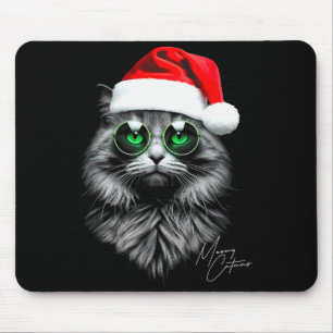 Meowy Catmas Funny Cool Xmas Cat Santa Hat Graphic Mouse Pad