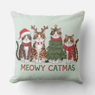 Meowy Catmas Funny Holiday Cats - Christmas Decor  Cushion