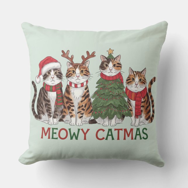 Meowy Catmas Funny Holiday Cats - Christmas Decor  Cushion (Front)