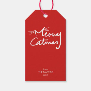 Meowy Catmas Funny Red Cat Christmas Gift Tags