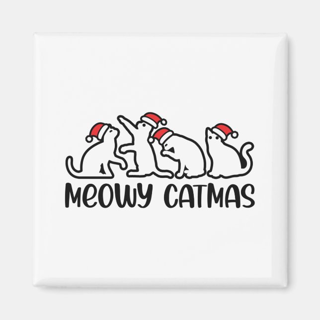 Meowy Catmas Funny Santa Cats Xmas Season Magnet (Front)