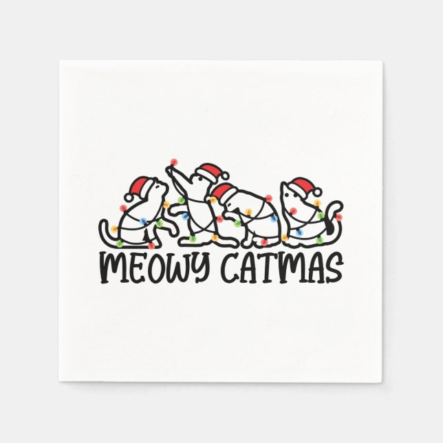 Meowy Catmas Funny Santa Cats Xmas Season Napkin (Front)