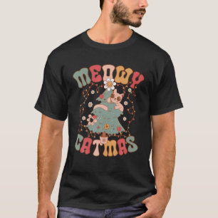Meowy Catmas Groovy Cat Christmas Cute Kitten Sant T-Shirt