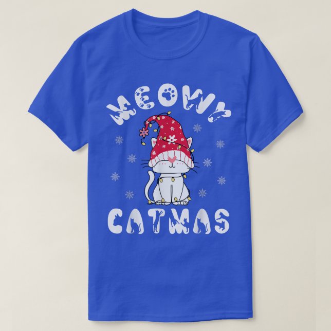 Meowy Catmas Kawaii Gnome Cat Christmas Lights Xma T-Shirt (Design Front)