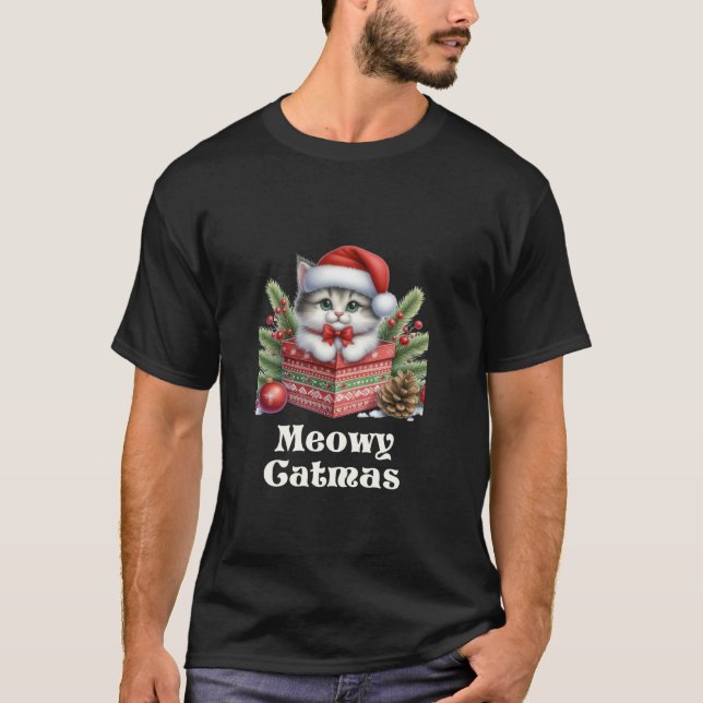 Meowy Catmas Kitten Cat Christmas Funny Cat Lover  T-Shirt (Front)