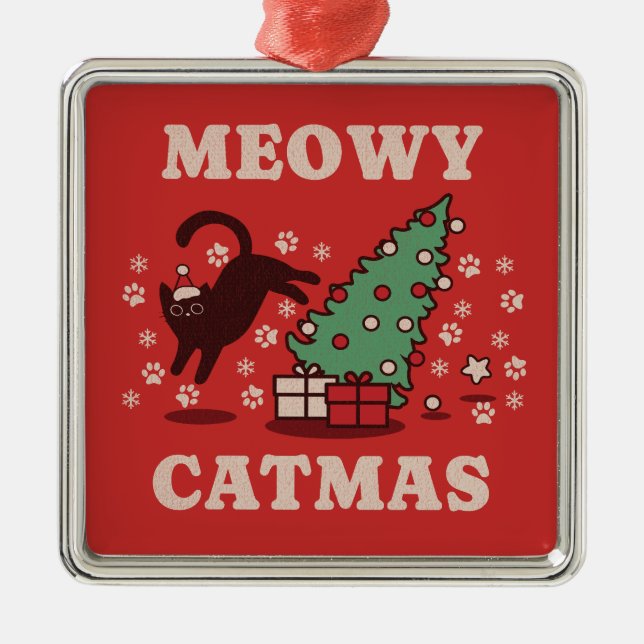 Meowy Catmas Metal Ornament (Front)
