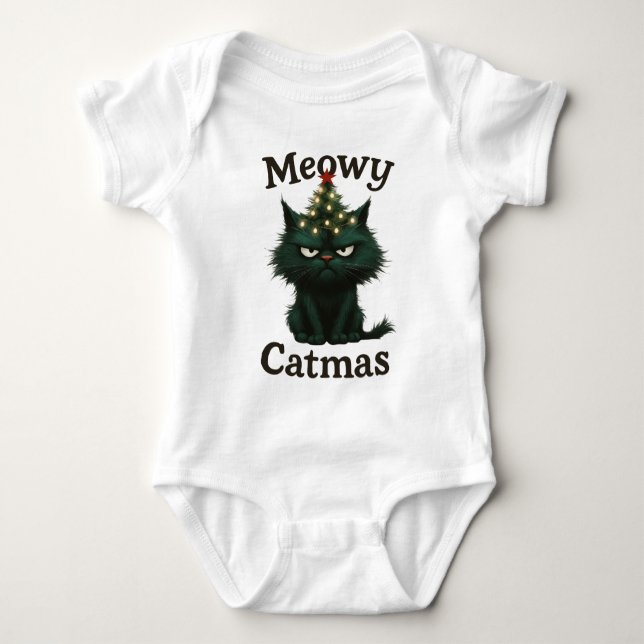 Meowy Catmas Moody cat Baby Bodysuit (Front)