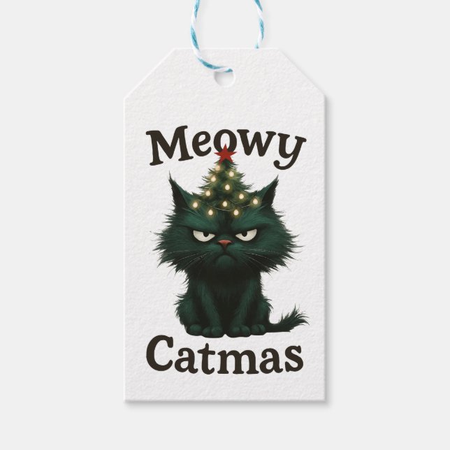 Meowy Catmas Moody cat Gift Tags (Front)