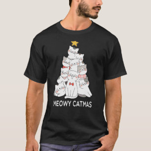Meowy Catmas Santa Claus Cat Christmas Tree Lights T-Shirt