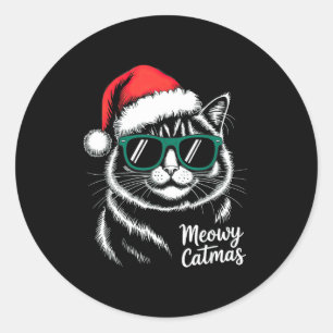 Meowy Catmas Santa Hat Cat Christmas Xmas  Classic Round Sticker