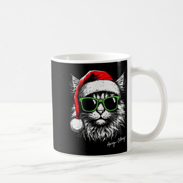 Meowy Catmas Santa Hat Cute Cat Christmas Pajamas  Coffee Mug (Right)