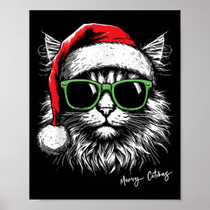 Meowy Catmas Santa Hat Cute Cat Christmas Pajamas  Poster