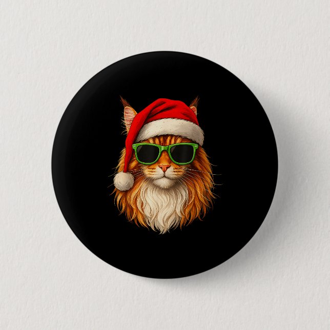 Meowy Catmas Santa Hat Maine Coon Cat Christmas Pa 6 Cm Round Badge (Front)