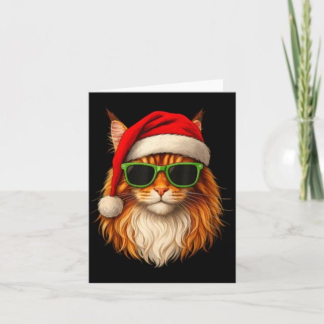 Meowy Catmas Santa Hat Maine Coon Cat Christmas Pa Card (Front)