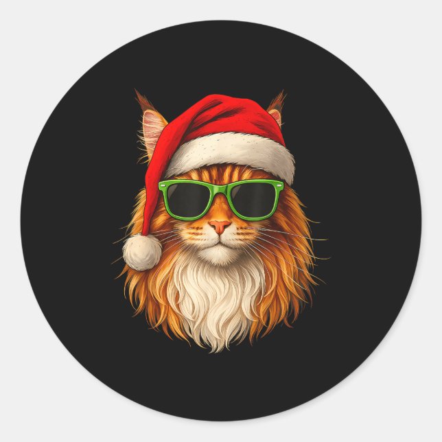 Meowy Catmas Santa Hat Maine Coon Cat Christmas Pa Classic Round Sticker (Front)