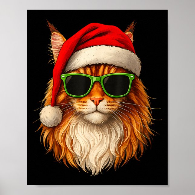 Meowy Catmas Santa Hat Maine Coon Cat Christmas Pa Poster (Front)