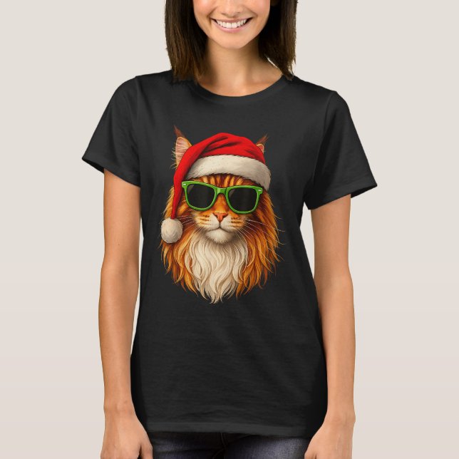 Meowy Catmas Santa Hat Maine Coon Cat Christmas Pa T-Shirt (Front)