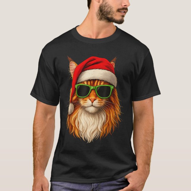 Meowy Catmas Santa Hat Maine Coon Cat Christmas Pa T-Shirt (Front)