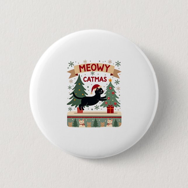 Meowy Catmas, Ugly Christmas Sweater, Cat Christma 6 Cm Round Badge (Front)