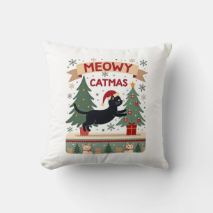 Meowy Catmas, Ugly Christmas Sweater, Cat Christma Cushion