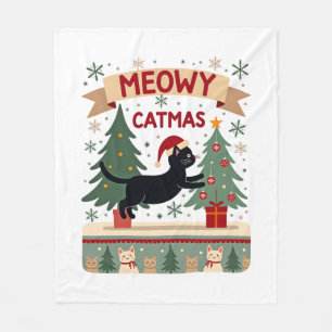 Meowy Catmas, Ugly Christmas Sweater, Cat Christma Fleece Blanket