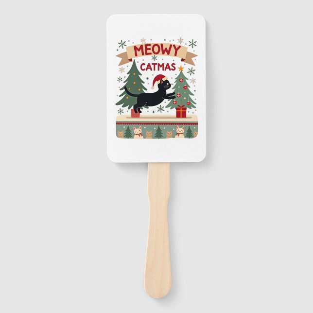 Meowy Catmas, Ugly Christmas Sweater, Cat Christma Hand Fan (Front)