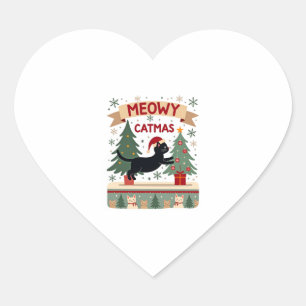 Meowy Catmas, Ugly Christmas Sweater, Cat Christma Heart Sticker