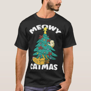 Meowy Catmas Xmas Cat Christmas Tree for Kids Gir T-Shirt