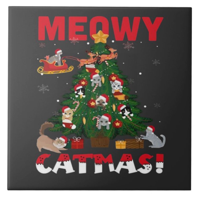 Meowy Chirstmas Ceramic Tile (Front)