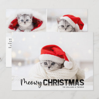 Meowy Christmas 3 Photo Cat Lover Pet Holiday Card