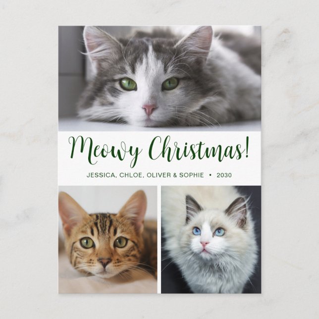 Meowy Christmas 3 Photo Holiday Postcard (Front)