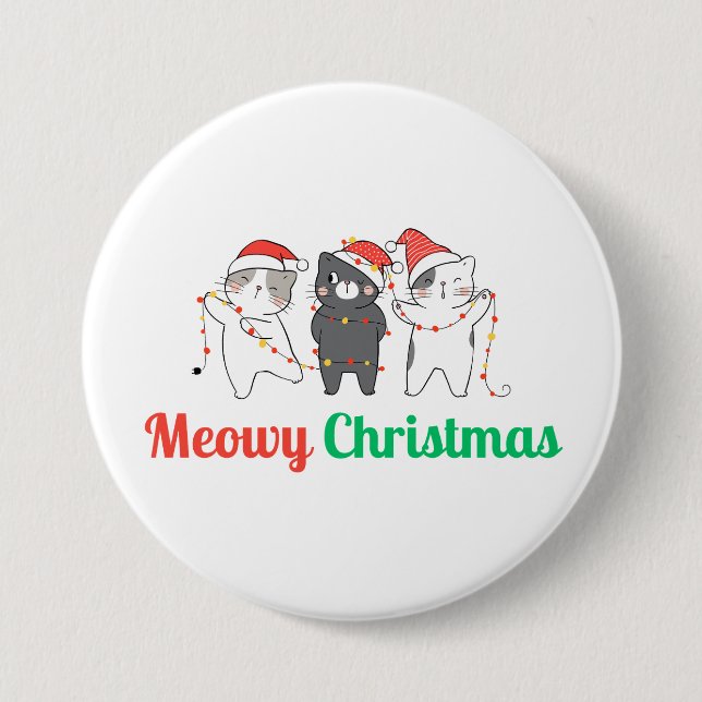 Meowy Christmas 7.5 Cm Round Badge (Front)