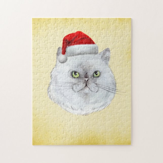 Meowy Christmas! A cute Cat with Santa Hat Jigsaw Puzzle (Vertical)