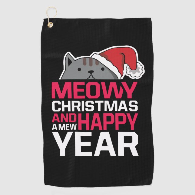 Meowy Christmas and Happy New Year Golf Towel (Front)