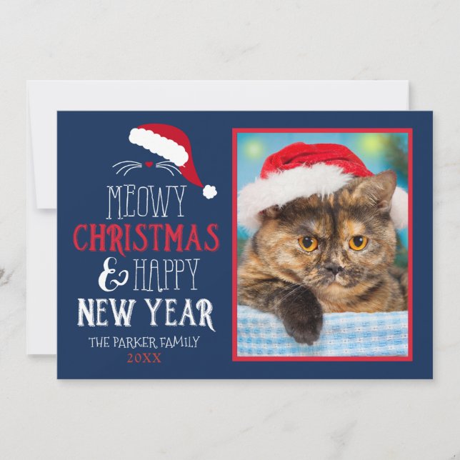 Meowy Christmas and Happy New Year Photo Flat Card (Front)