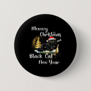 Meowy Christmas Black Cat Funny Santa Hat Happy Ne 6 Cm Round Badge