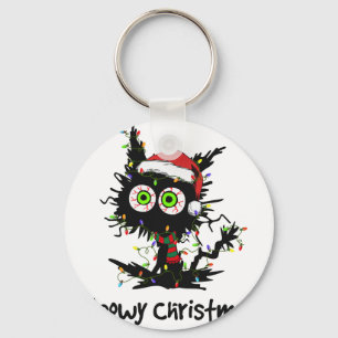 Meowy Christmas Black Cat Light Christmas Pyjamas Key Ring