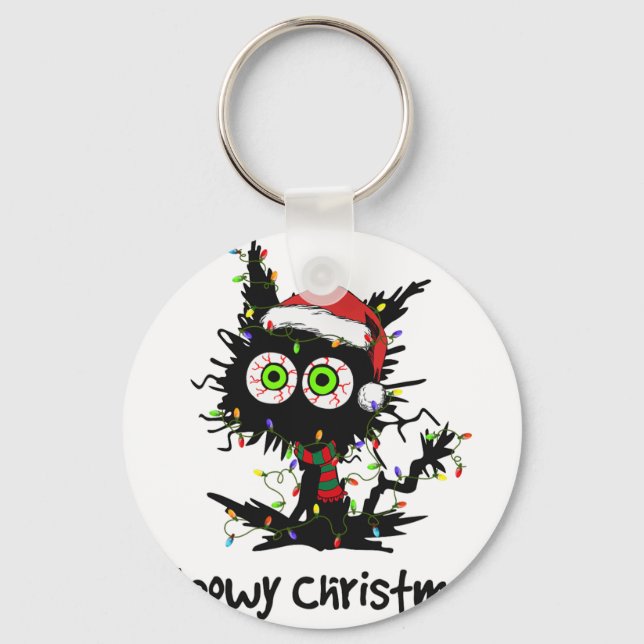Meowy Christmas Black Cat Light Christmas Pyjamas  Key Ring (Front)