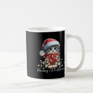 Meowy Christmas Black Cat Lights Santa Hat Funny H Coffee Mug