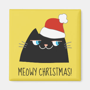 Meowy Christmas Black Cat   Santa Claus Kitty Magnet